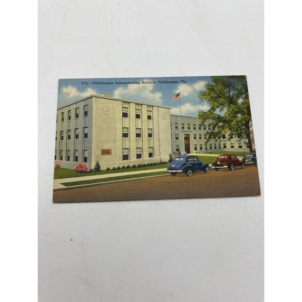 Vintage Tallahassee Administration Building FL Postcard Linen Unposted‎ 40s Cars